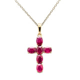 <span style="color:purple">¡ESPECIAL!</span>Colgante con cruz y gema de rubí en oro amarillo de 14K, 1.22ct G SI, cadena de 18"