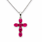 <span style="color:purple">SPECIAL!</span>1.06ct G SI 14K White Gold Ruby Gemstone Cross Pendant Necklace 18" Chain