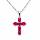 1.17ct G SI 14K White Gold Ruby Gemstone Cross Pendant Necklace 18" Chain