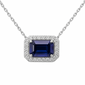 <span style="color:purple">SPECIAL!</span>1.13ct G SI 14K White Gold Diamond & Blue Sapphire Gemstone Pendant Necklace 18" Chain