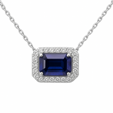 1.13ct G SI 14K White Gold Diamond & Blue Sapphire Gemstone Pendant Necklace 18" Chain