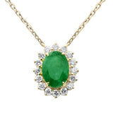 1.03ct G SI 14K Yellow Gold Diamond & Oval Emerald Gemstone Pendant Necklace 18" Chain
