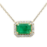 .97ct G SI 14K Yellow Gold Diamond & Emerald Gemstone Eagle Claw Prong Set Pendant Necklace 18" Chain