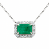 1.05ct G SI 14K White Gold Diamond & Emerald Gemstone Pendant Necklace 18" Chain