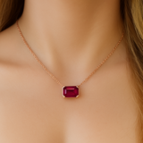 .98ct G SI 14K Rose Gold Ruby Gemstone Solitare Pendant Necklace 18" Chain