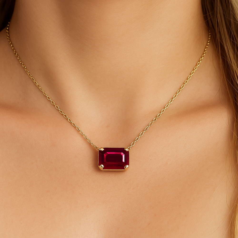 .76ct G SI 14K Yellow Gold Ruby Gemstone Solitaire Pendant Necklace 18" Chain