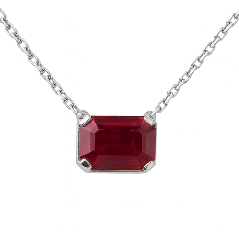 1.14ct G SI 14K White Gold Ruby Gemstone Solitaire Pendant Necklace 18" Chain