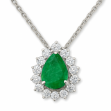 .84ct G SI 14K White Gold Diamond & Pear Shape Emerald Gemstone Pendant Necklace 18" Chain