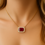 1.22ct G SI 14K Yellow Gold Diamond & Ruby Gemstone Eagle Claw Prong Set Pendant Necklace 18" Chain