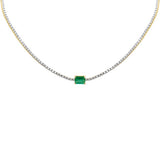 <span style="color:purple">SPECIAL!</span>4.64ct G SI 14K Yellow Gold Diamond & Emerald Gemstone Tennis Necklace 16" Long