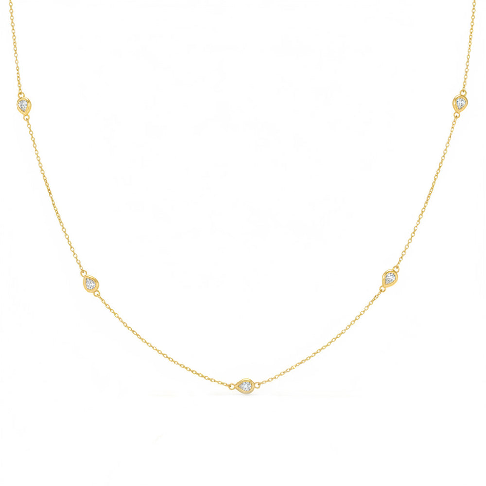 .25ct G SI 14kt Yellow Gold Pear Diamond Bezel Set Station Pendant Necklace 16+2" Long