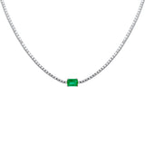 <span style="color:purple">SPECIAL!</span>4.79ct G SI 14K White Gold Diamond & Emerald Gemstone Tennis Necklace 16" Long