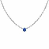 <span style="color:purple">SPECIAL!</span>5.18ct G SI 14K White Gold Diamond & Blue Sapphire Gemstone Tennis Necklace 16" Long