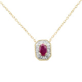 .48ct G SI 14K Yellow Gold Baguette Diamond & Ruby Gemstone Pendant Necklace 18" Long