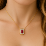 .48ct G SI 14K Yellow Gold Baguette Diamond & Ruby Gemstone Pendant Necklace 18" Long