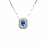 .58ct G SI 14K White Gold Baguette Diamond & Blue Sapphire Gemstone Pendant Necklace 18" Long