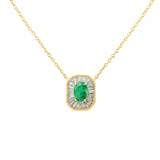 .44ct G SI 14K Yellow Gold Baguette Diamond & Emerald Gemstone Pendant Necklace 18" Long