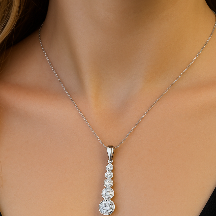 .51ct G SI 14K White Gold Diamond Graduated Journey 5 Stone Pendant Necklace 18" Long