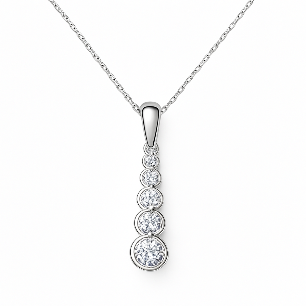 .51ct G SI 14K White Gold Diamond Graduated Journey 5 Stone Pendant Necklace 18" Long