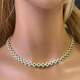 11.53ct G SI 14K Yellow Gold Diamond & Emerald Gemstone Clover Design Necklace 16" Long