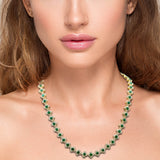 11.53ct G SI 14K Yellow Gold Diamond & Emerald Gemstone Clover Design Necklace 16" Long