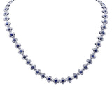 13.18ct G SI 14K White Gold Diamond & Blue Sapphire Gemstone Clover Design Necklace 16" Long