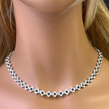 13.18ct G SI 14K White Gold Diamond & Blue Sapphire Gemstone Clover Design Necklace 16" Long