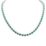 14.41ct G SI 14K White Gold Diamond & Emerald Gemstone Necklace 16" Long