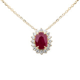 1.29ct G SI 14K Yellow Gold Diamond & Ruby Gemstone Pendant 18" Long