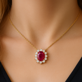 1.29ct G SI 14K Yellow Gold Diamond & Ruby Gemstone Pendant 18" Long