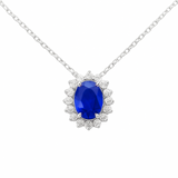 1.35ct G SI 14K White Gold Diamond & Blue Sapphire Gemstone Pendant 18" Long