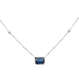 1.09ct G SI 14K White Gold Diamond & Blue Sapphire Gemstone Pendant 18" Long
