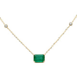 .86ct G SI 14K Yellow Gold Diamond & Emerald Gemstone Pendant 18" Long