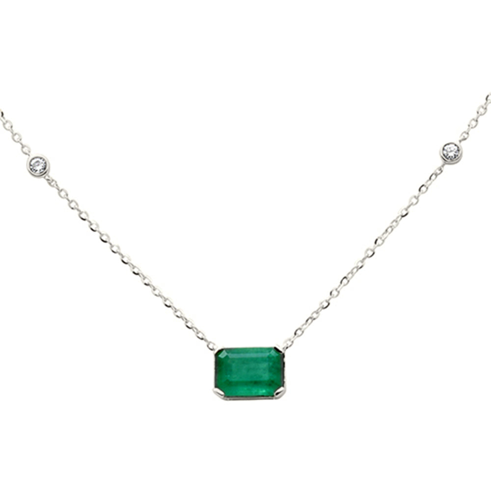 .96ct G SI 14K White Gold Diamond & Emerald Gemstone Pendant 18" Long