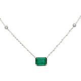 .96ct G SI 14K White Gold Diamond & Emerald Gemstone Pendant 18" Long
