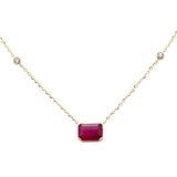 1.09ct G SI 14K Yellow Gold Diamond & Ruby Gemstone Pendant 18" Long