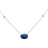 1.15ct G SI 14K White Gold Diamond & Blue Sapphire Gemstone Pendant 18" Long