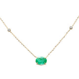 .78ct G SI 14K Yellow Gold Diamond & Emerald Gemstone Pendant 18" Long