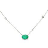 .60ct G SI 14K White Gold Diamond & Emerald Gemstone Pendant 18" Long