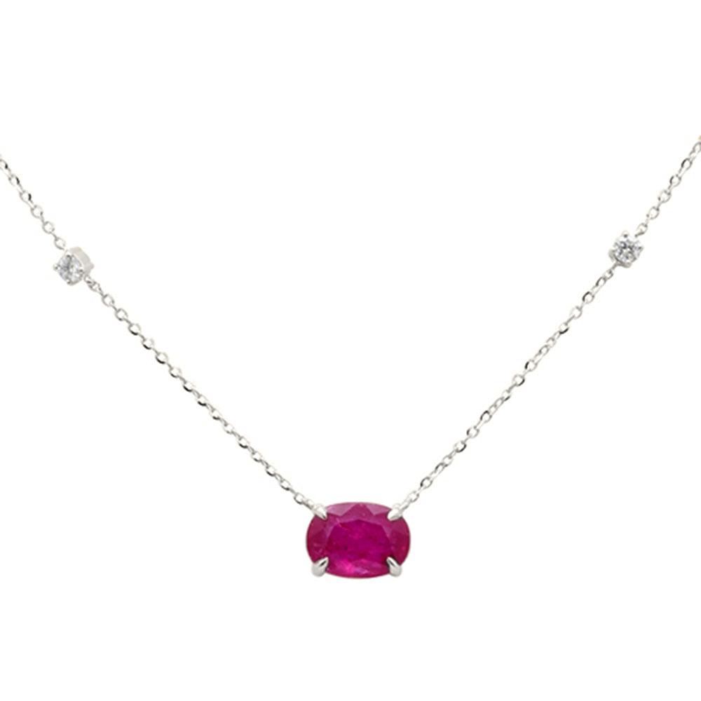 1.03ct G SI 14K White Gold Diamond & Ruby Gemstone Pendant 18" Long
