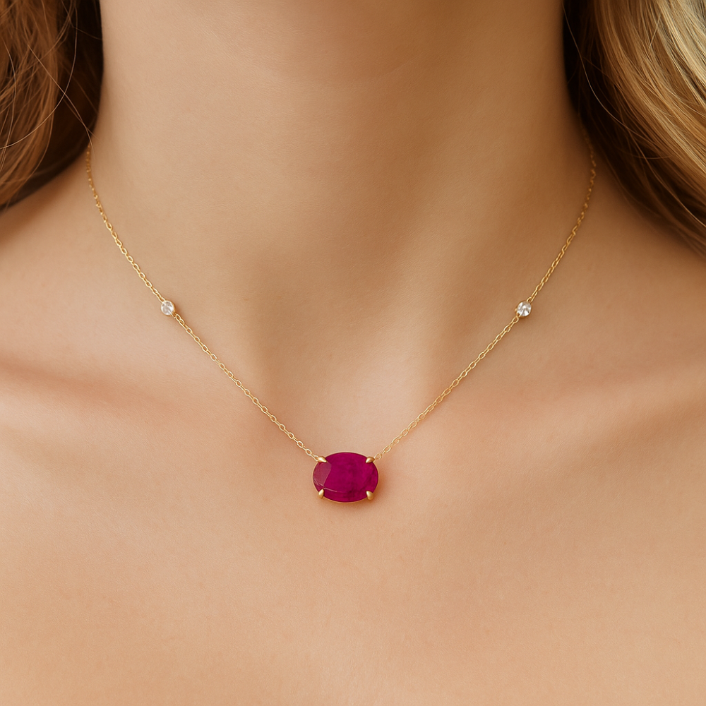 .92ct G SI 14K Yellow Gold Diamond & Ruby Gemstone Pendant 18" Long