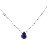 .72ct G SI 14K White Gold Diamond & Blue Sapphire Gemstone Pendant 18" Long