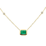 .90ct G SI 14K Yellow Gold Diamond & Emerald Gemstone Pendant 18" Long