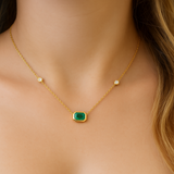 .90ct G SI 14K Yellow Gold Diamond & Emerald Gemstone Pendant 18" Long