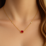 .85ct G SI 14K Yellow Gold Diamond & Ruby Gemstone Pendant 18" Long