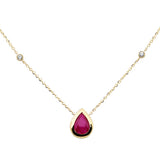 .83ct G SI 14K Yellow Gold Diamond & Ruby Gemstone Pendant 18" Long