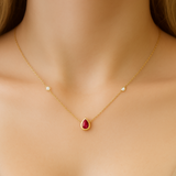 .83ct G SI 14K Yellow Gold Diamond & Ruby Gemstone Pendant 18" Long