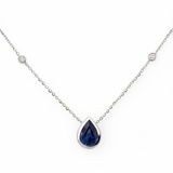 .93ct G SI 14K White Gold Diamond & Blue Sapphire Gemstone Pendant 18" Long