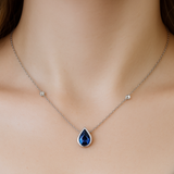 .93ct G SI 14K White Gold Diamond & Blue Sapphire Gemstone Pendant 18" Long