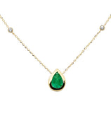 <span style="color:purple">SPECIAL!</span>.60ct G SI 14K Yellow Gold Diamond & Emerald Gemstone Pendant 18" Long